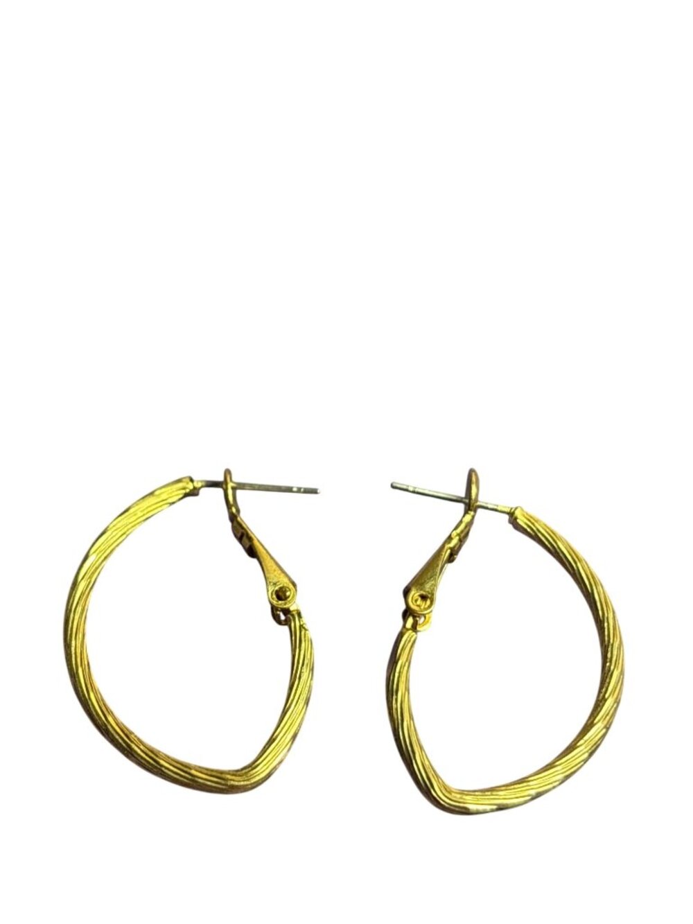 Abstract Oval Hoop Earrings Textured Goldtone